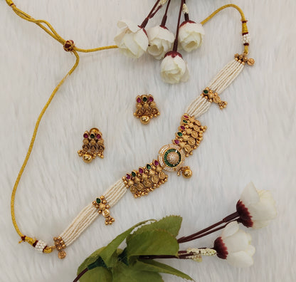 Ruby Green Gold Polki Choker Jewellery Kishu Set