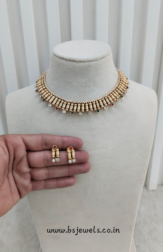 Ruby Green Gold Polki Necklace Jewellery Mulajam Set