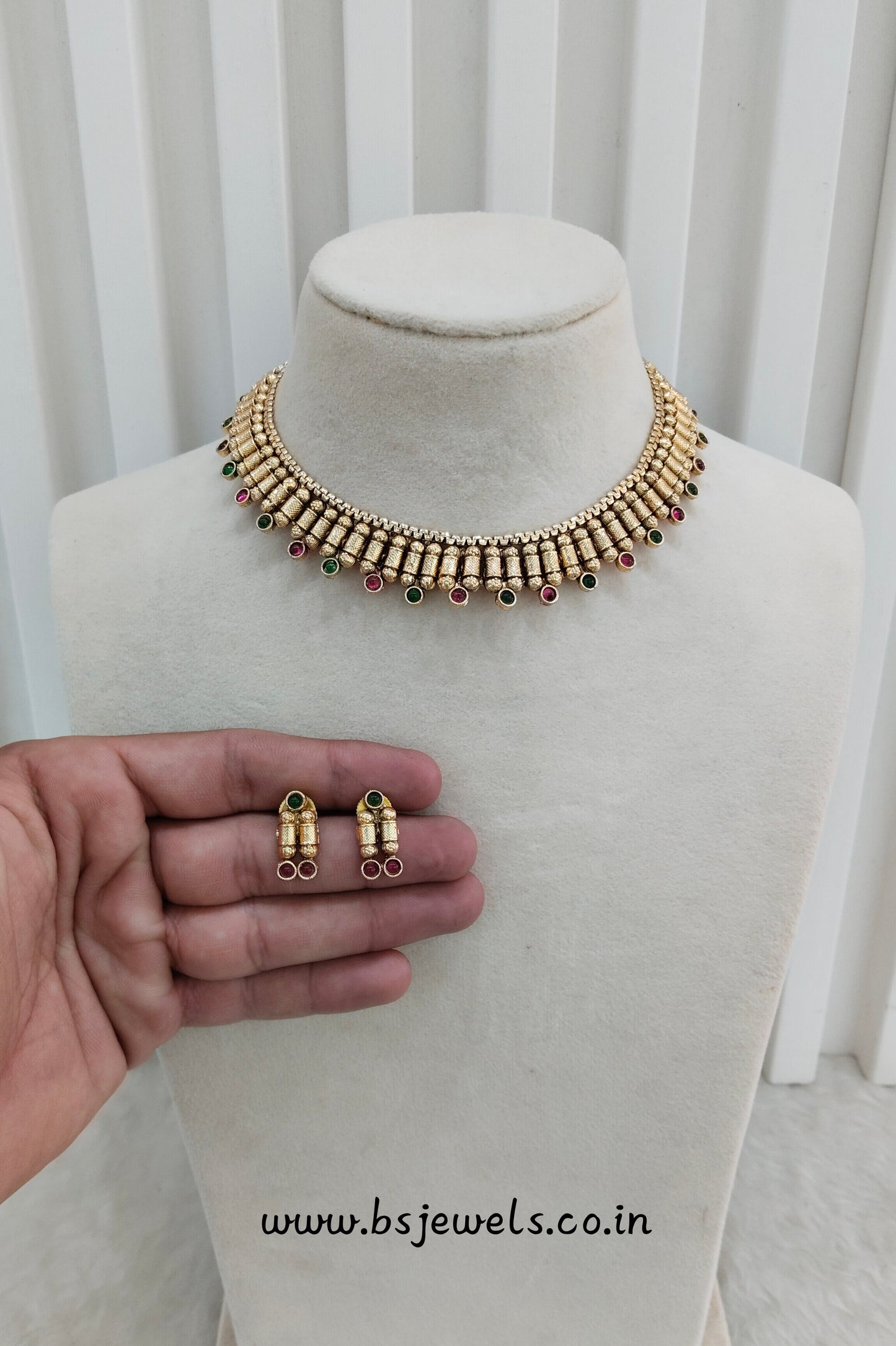 Ruby Green Gold Polki Necklace Jewellery Mulajam Set