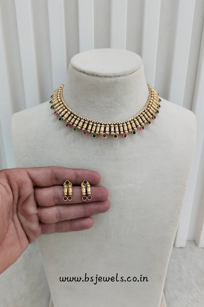 Ruby Green Gold Polki Necklace Jewellery Mulajam Set