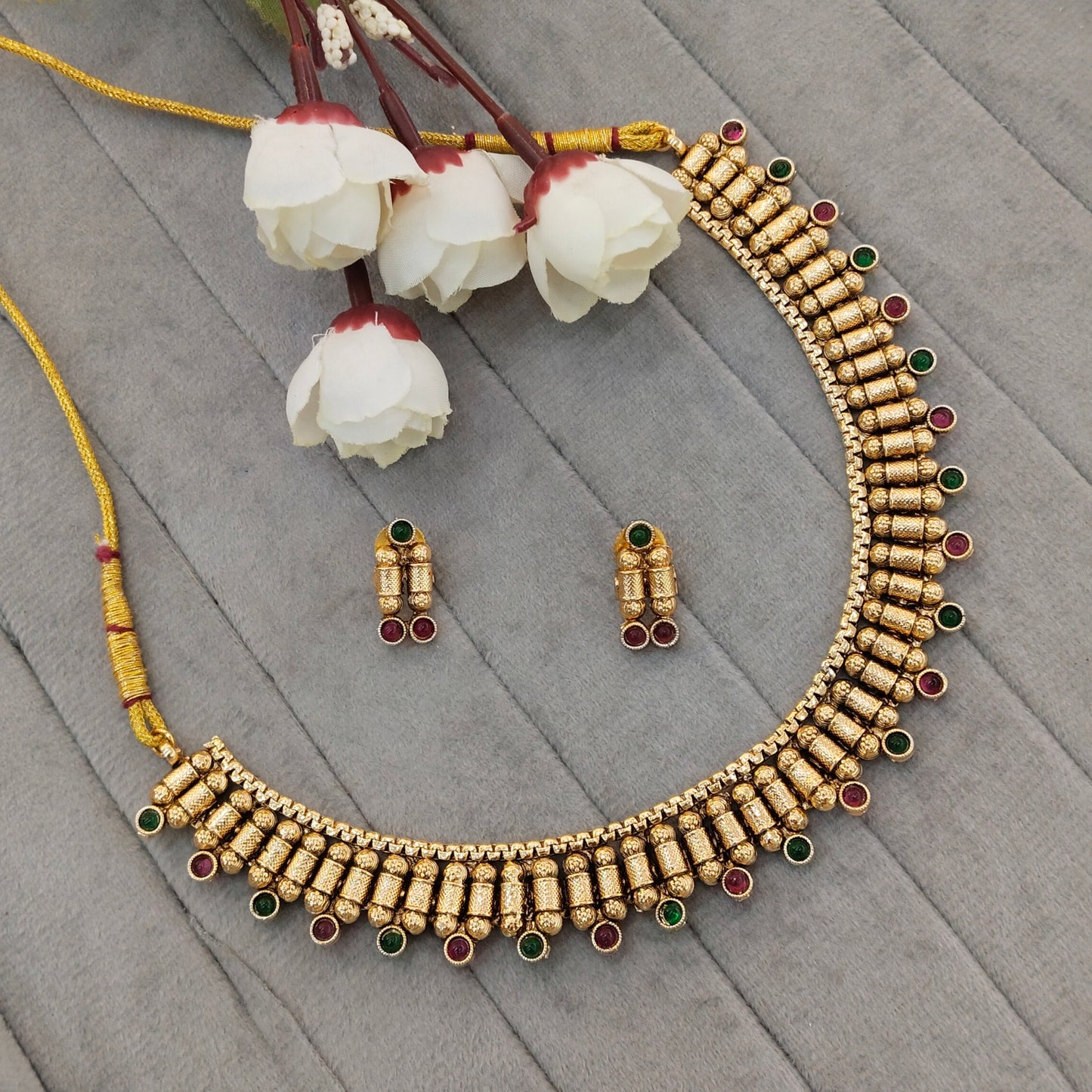 Ruby Green Gold Polki Necklace Jewellery Mulajam Set