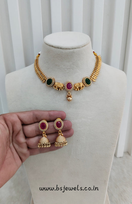 Ruby Green Gold Polki Necklace Jewellery Mulajam Set