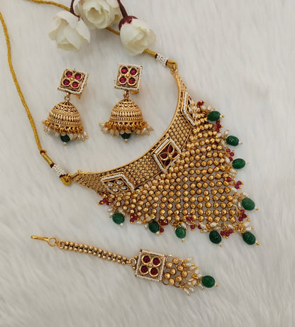 Ruby Green Gold Polki Choker Jewellery Kishu Set