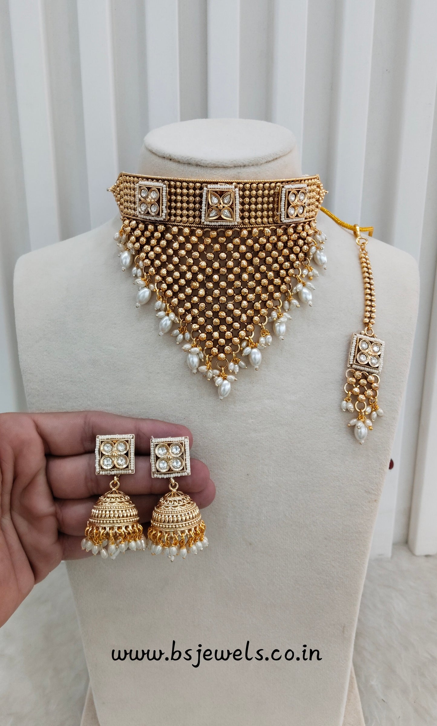 White Gold Polki Choker Jewellery Kishu Set
