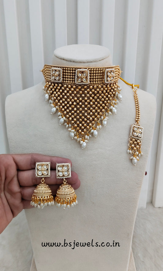 White Gold Polki Choker Jewellery Kishu Set
