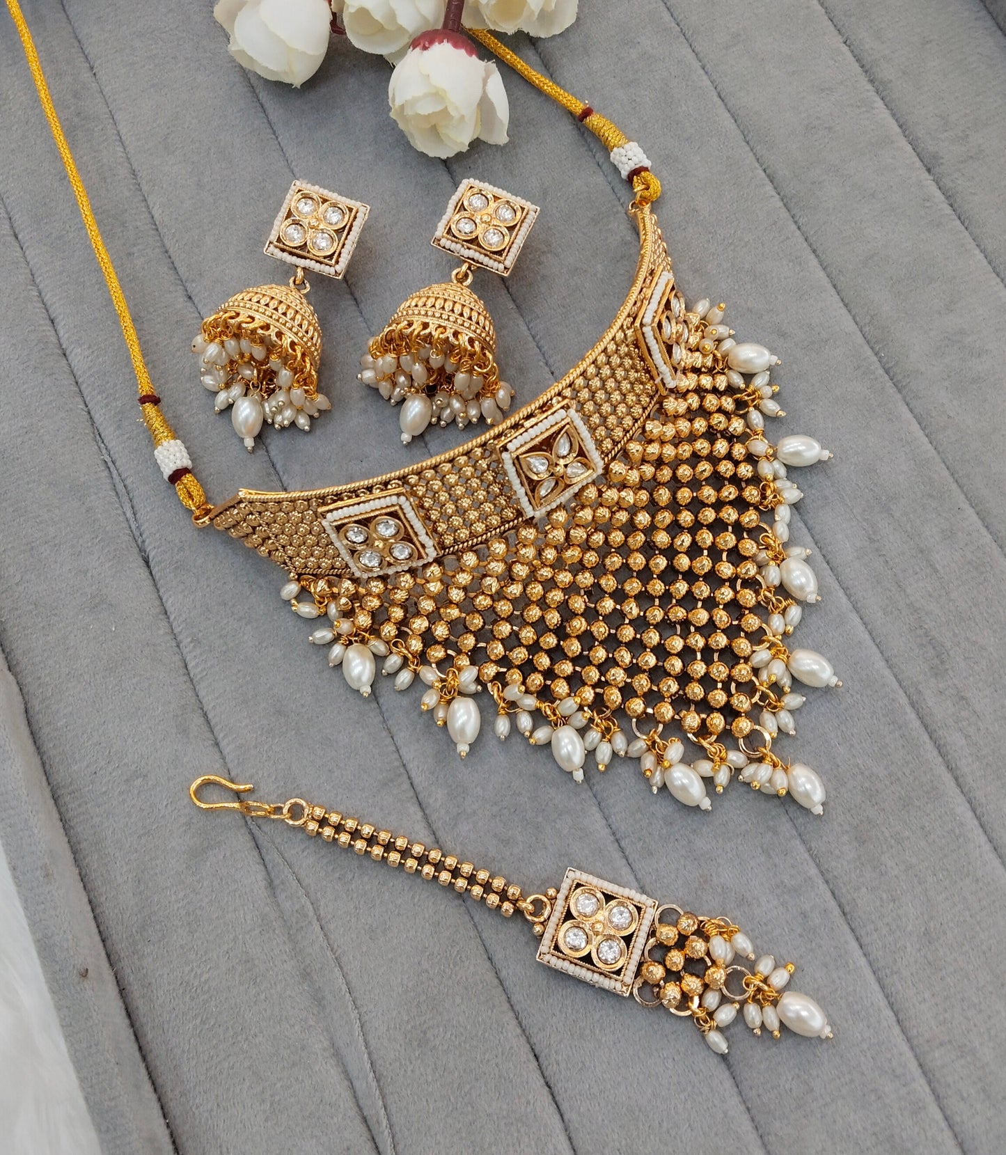 White Gold Polki Choker Jewellery Kishu Set