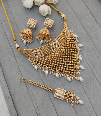 White Gold Polki Choker Jewellery Kishu Set