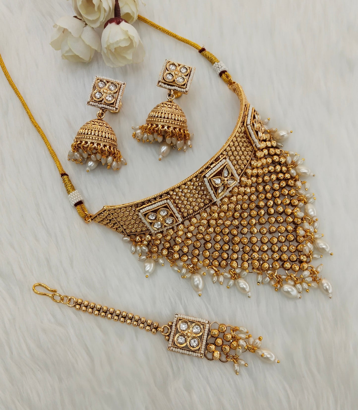 White Gold Polki Choker Jewellery Kishu Set