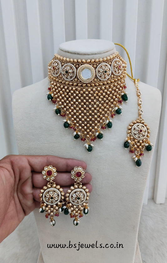 Ruby Green Gold Polki Choker Jewellery Kishu Set
