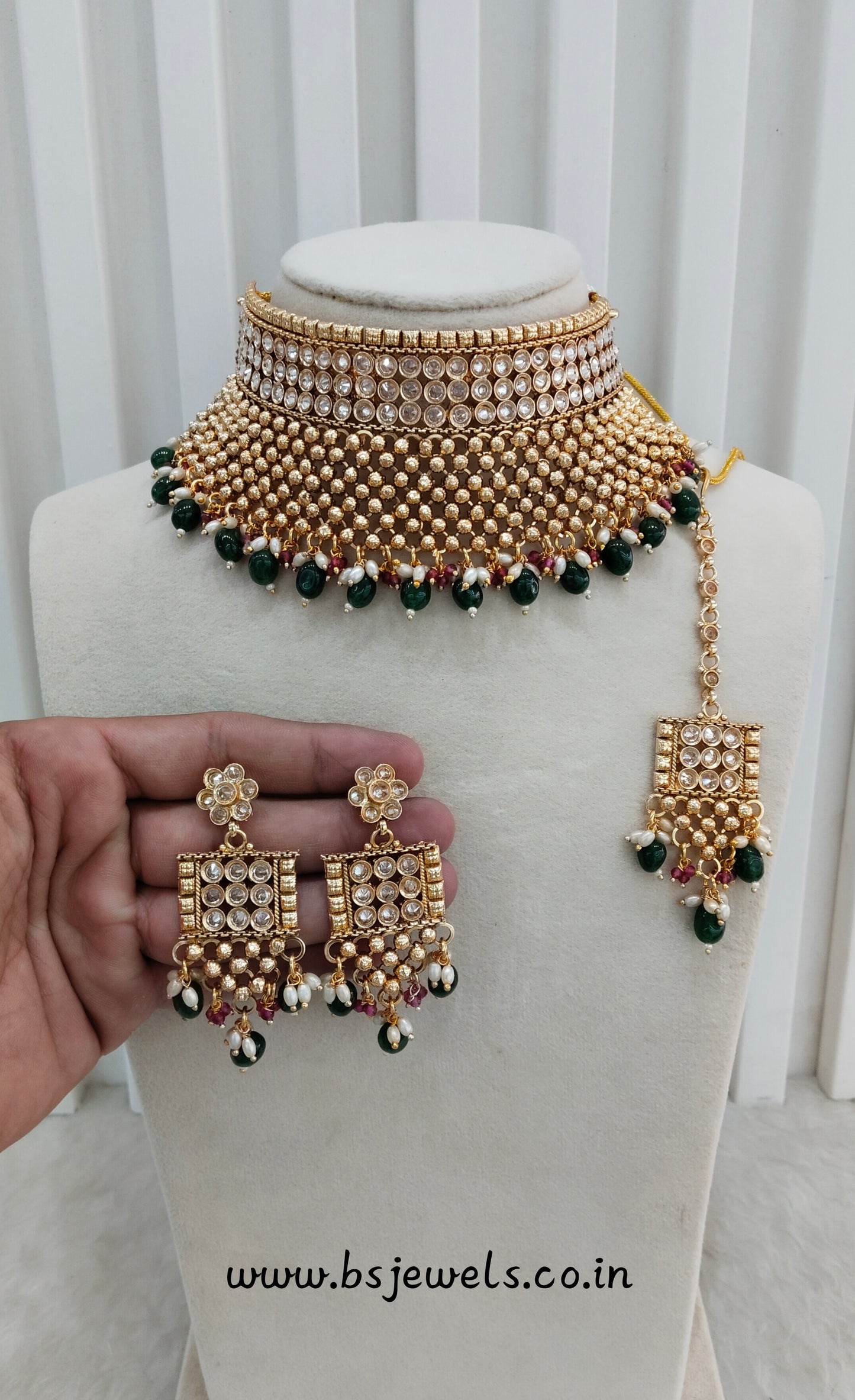 Green Gold Polki Choker Jewellery Kishu Set