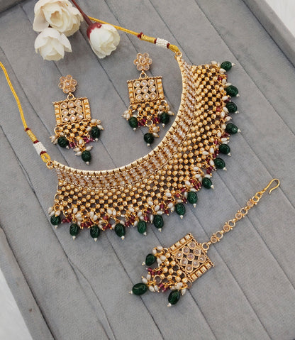 Green Gold Polki Choker Jewellery Kishu Set