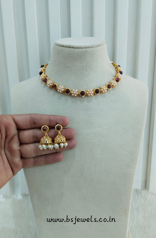 Maroon Gold Polki Necklace Jewellery Kataria Set