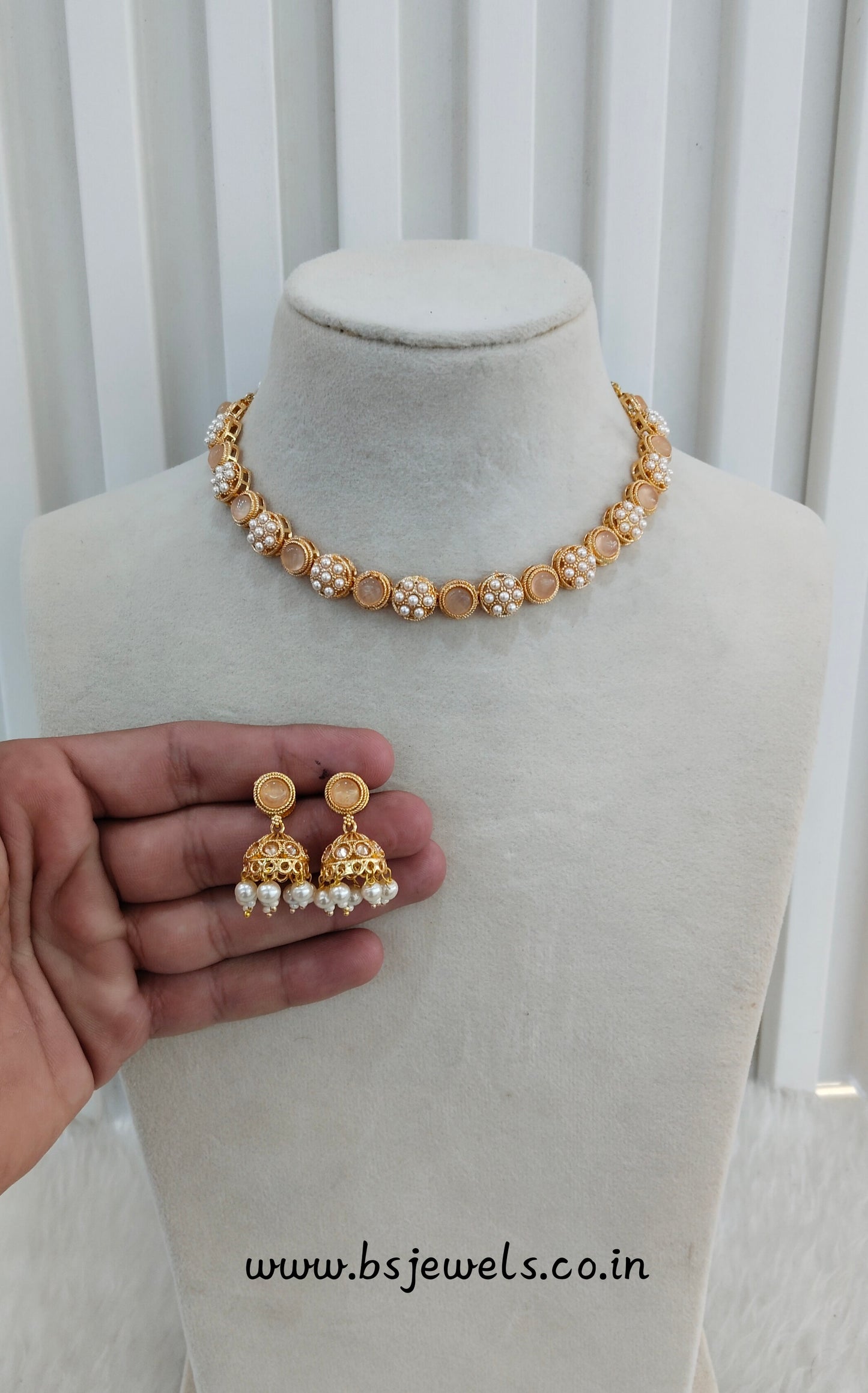 Pink Gold Polki Necklace Jewellery Kataria Set