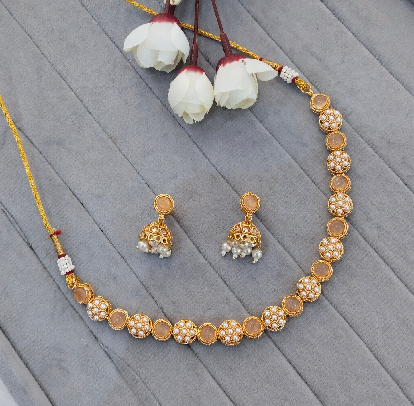 Pink Gold Polki Necklace Jewellery Kataria Set