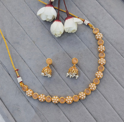 Pink Gold Polki Necklace Jewellery Kataria Set
