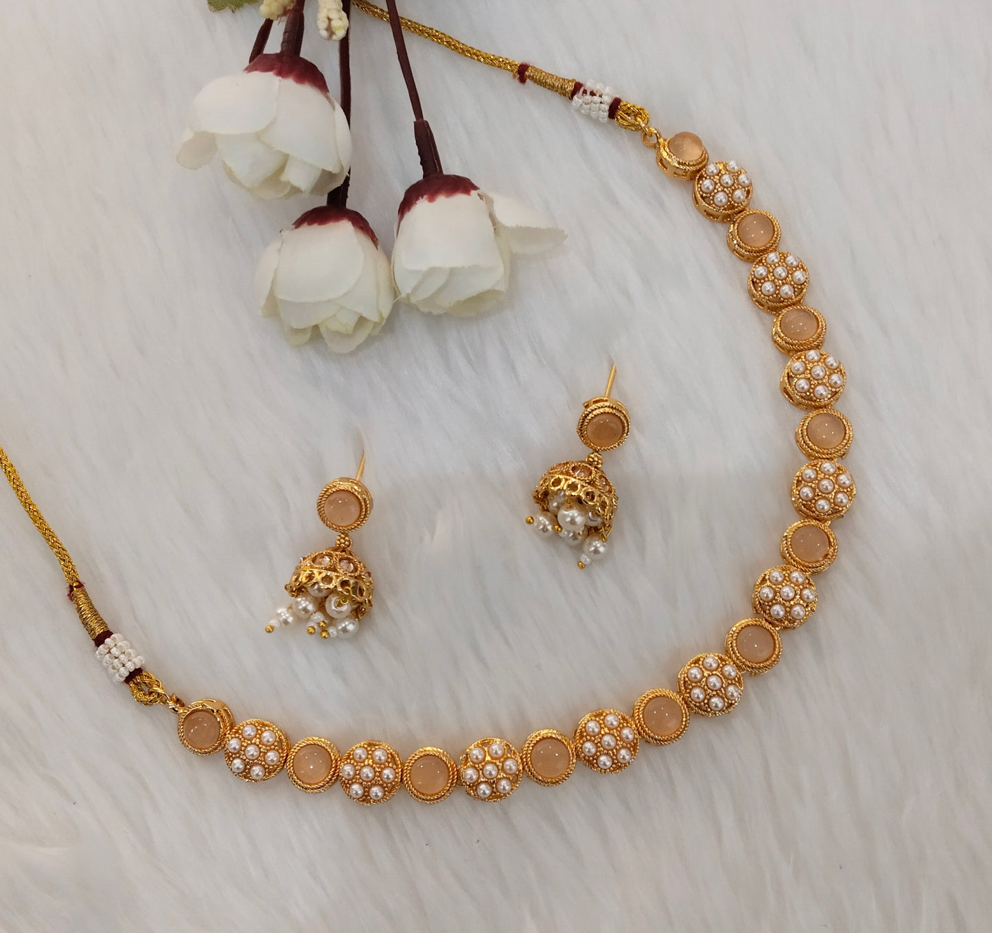 Pink Gold Polki Necklace Jewellery Kataria Set