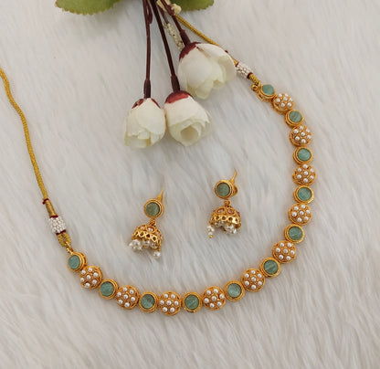 Sky Blue Gold Polki Necklace Jewellery Kataria Set