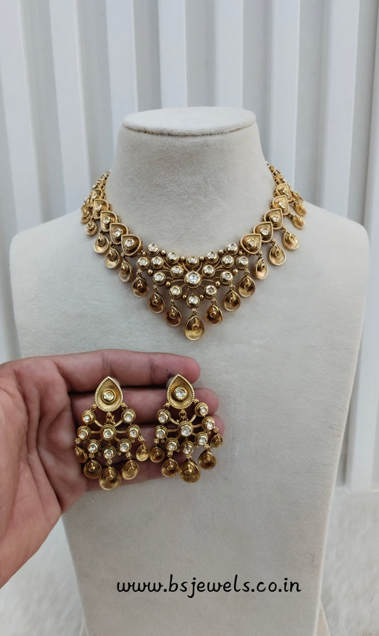 Gold Polki Kundan Necklace Jewellery Kataria Set