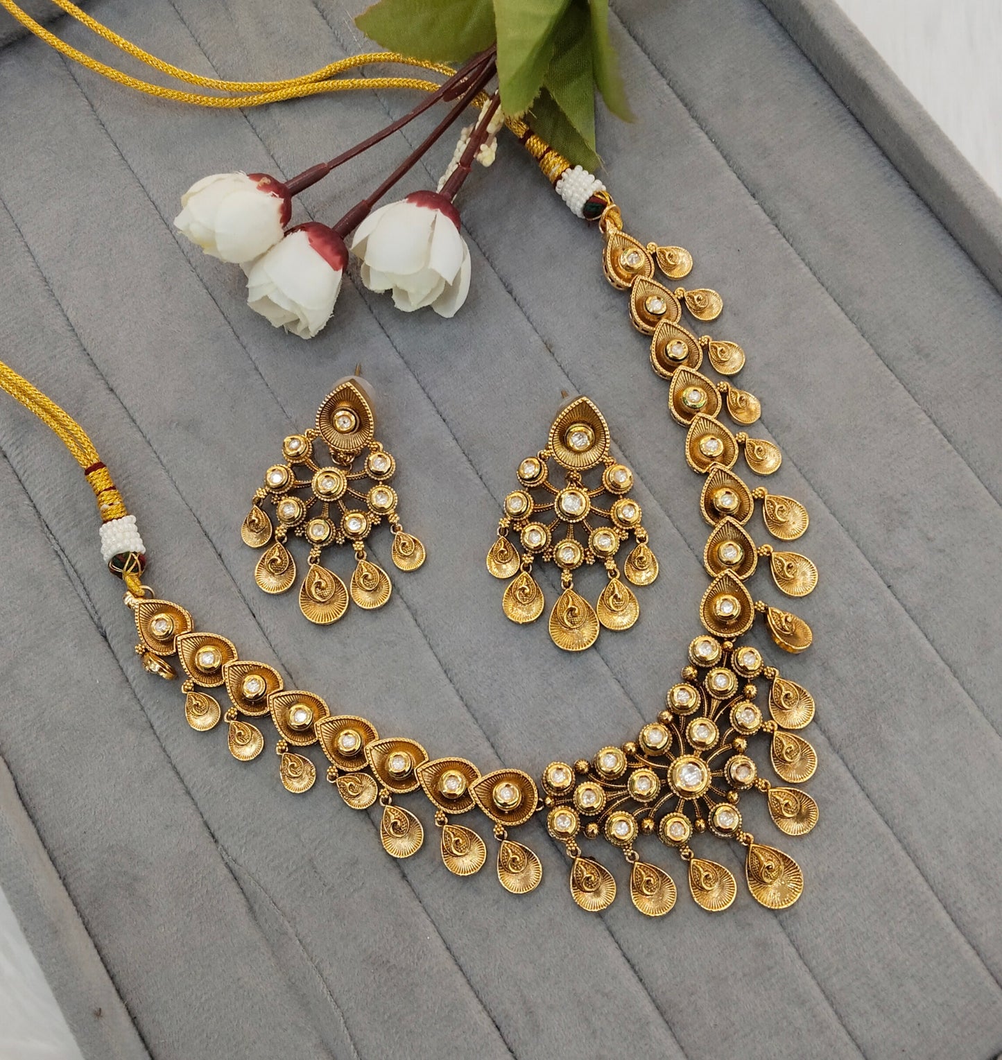 Gold Polki Kundan Necklace Jewellery Kataria Set