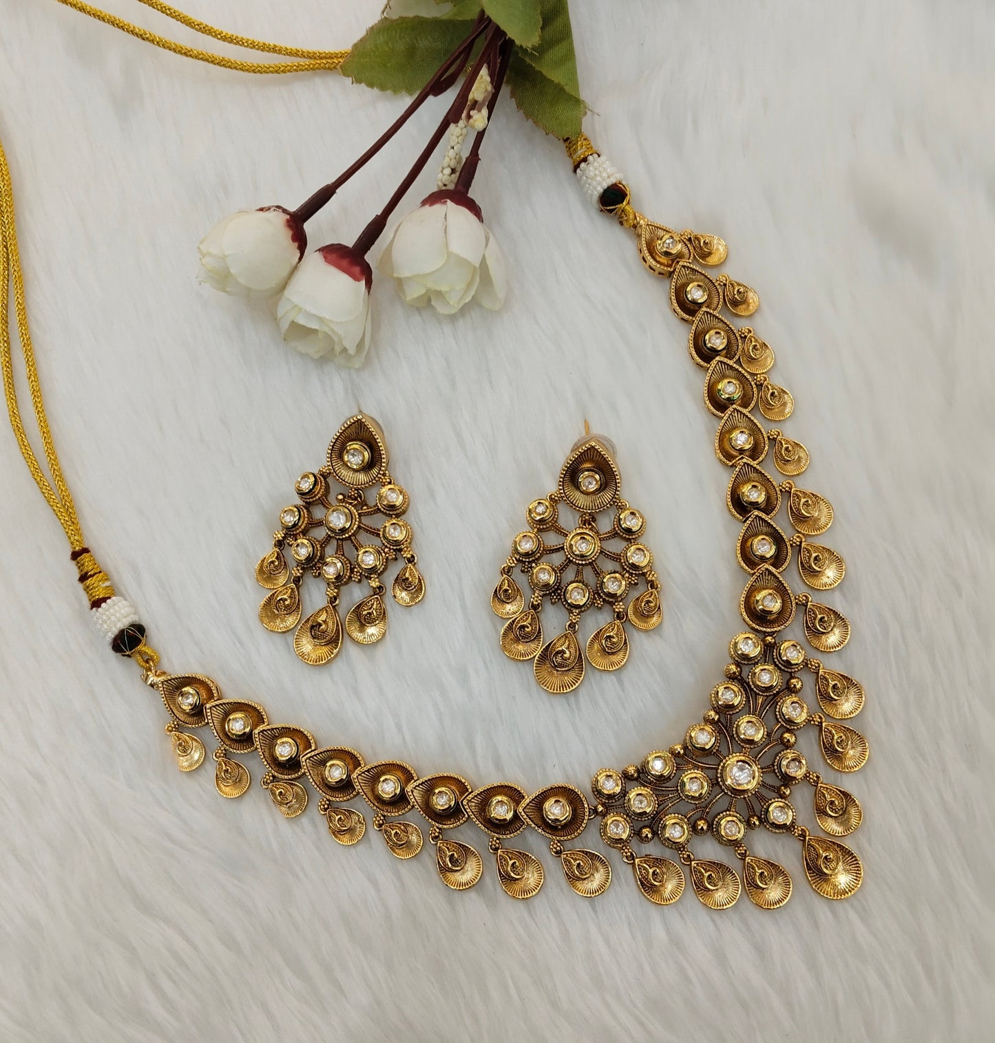 Gold Polki Kundan Necklace Jewellery Kataria Set