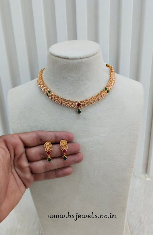 Ruby Green Gold Polki Necklace Jewellery Kataria Set