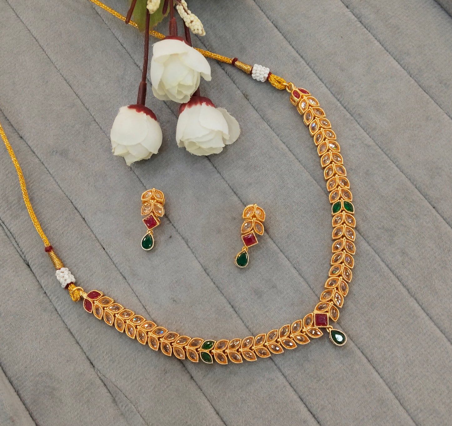 Ruby Green Gold Polki Necklace Jewellery Kataria Set