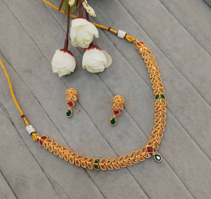 Ruby Green Gold Polki Necklace Jewellery Kataria Set