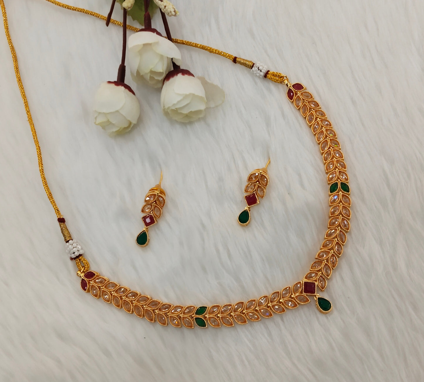 Ruby Green Gold Polki Necklace Jewellery Kataria Set