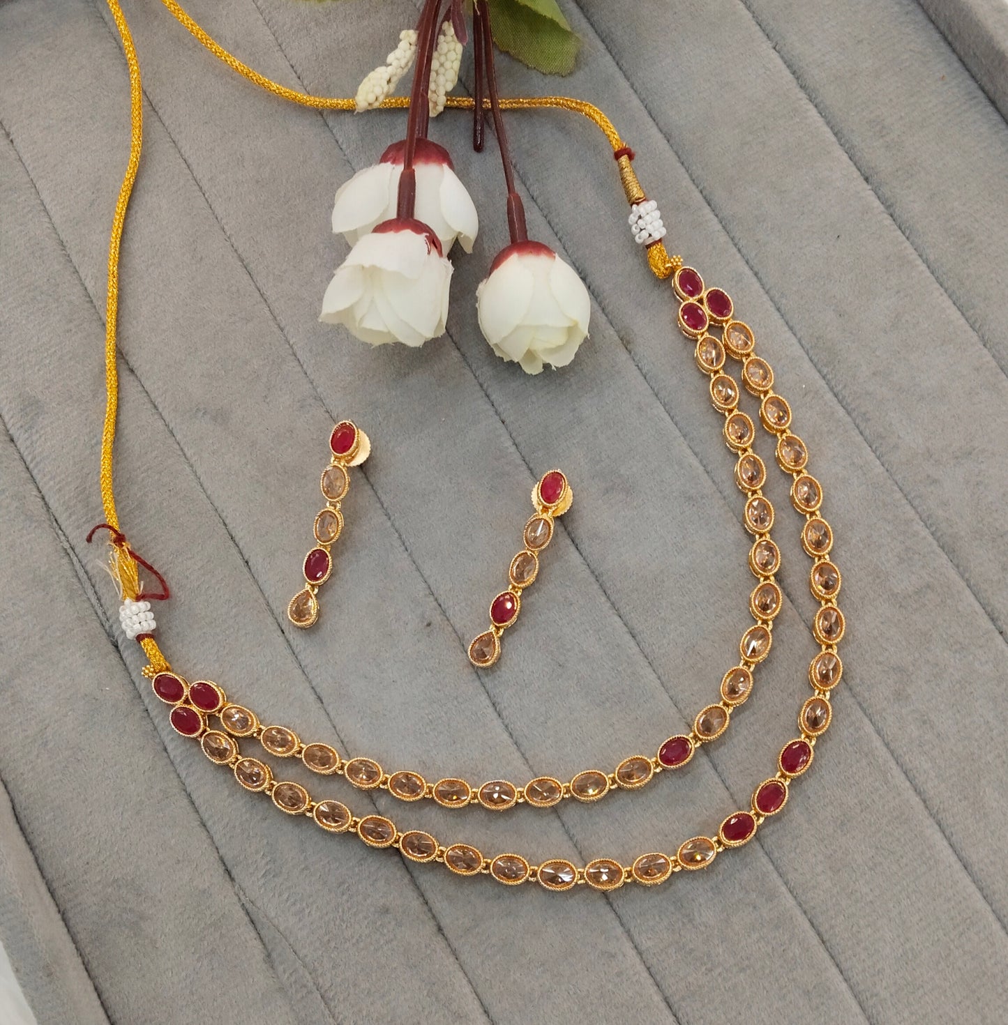 Ruby Gold Polki  Necklace Jewellery Kataria Set