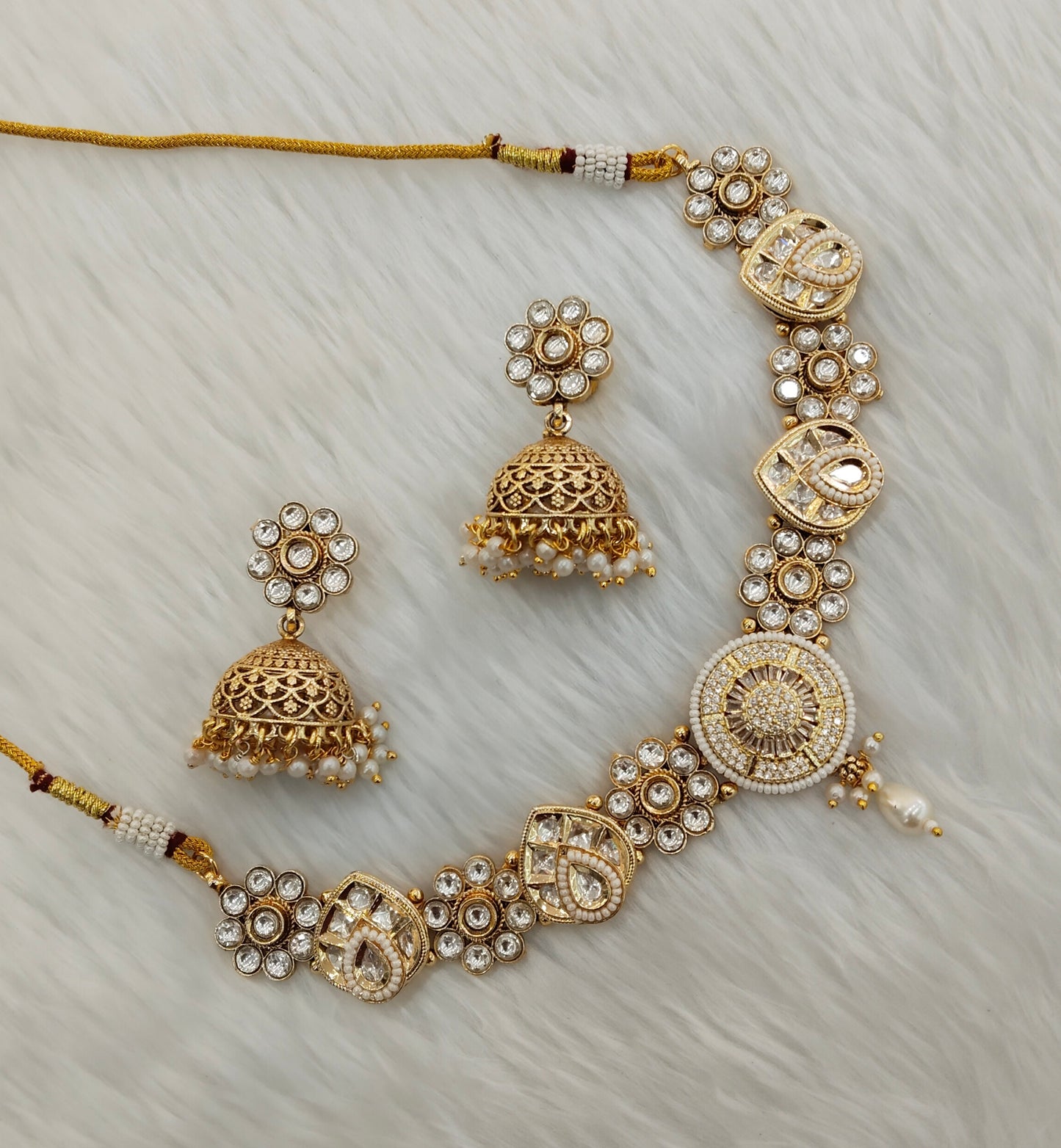 Gold Polki Necklace Jewellery Gurleen Set