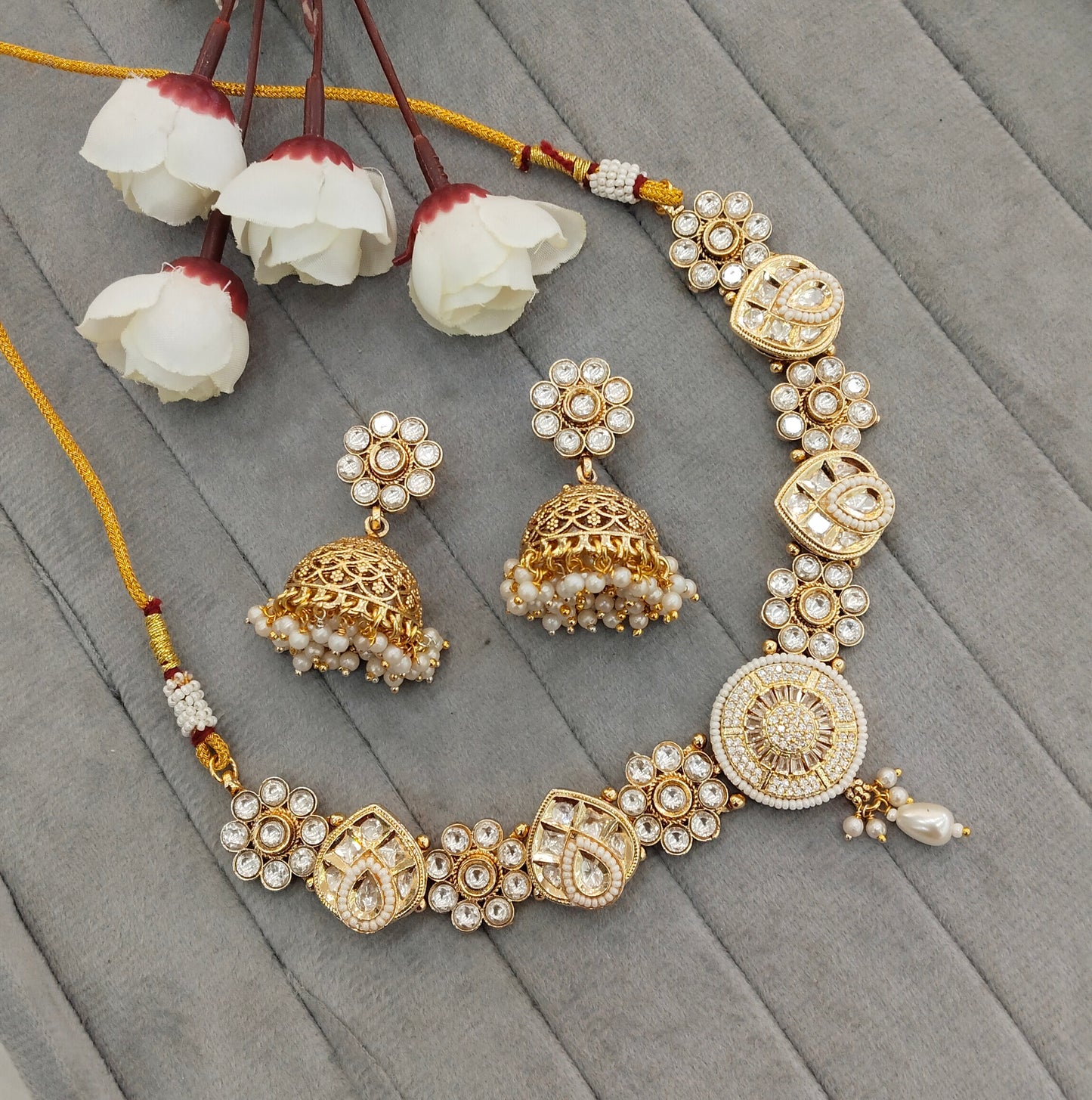 Gold Polki Necklace Jewellery Gurleen Set