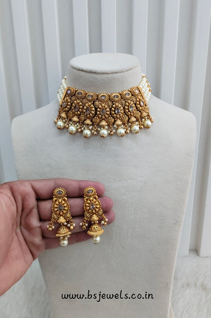 Gold Polki Choker Jewellery Gurleen Set