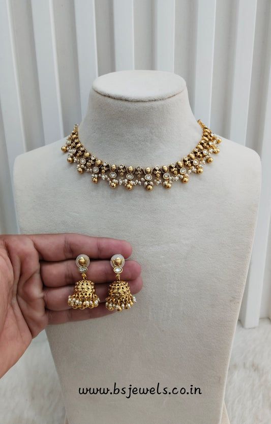 Gold Polki Necklace Jewellery Gurleen Set