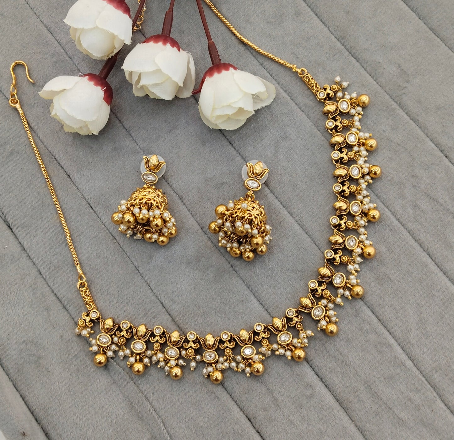 Gold Polki Necklace Jewellery Gurleen Set