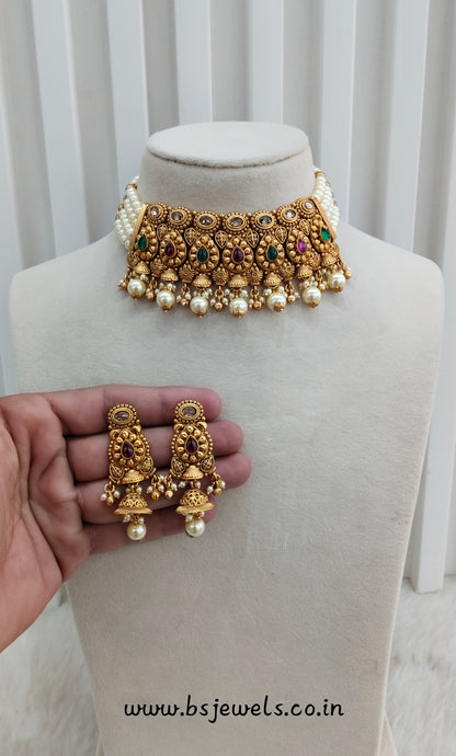 Ruby Green Gold Polki Choker Jewellery Gurleen Set
