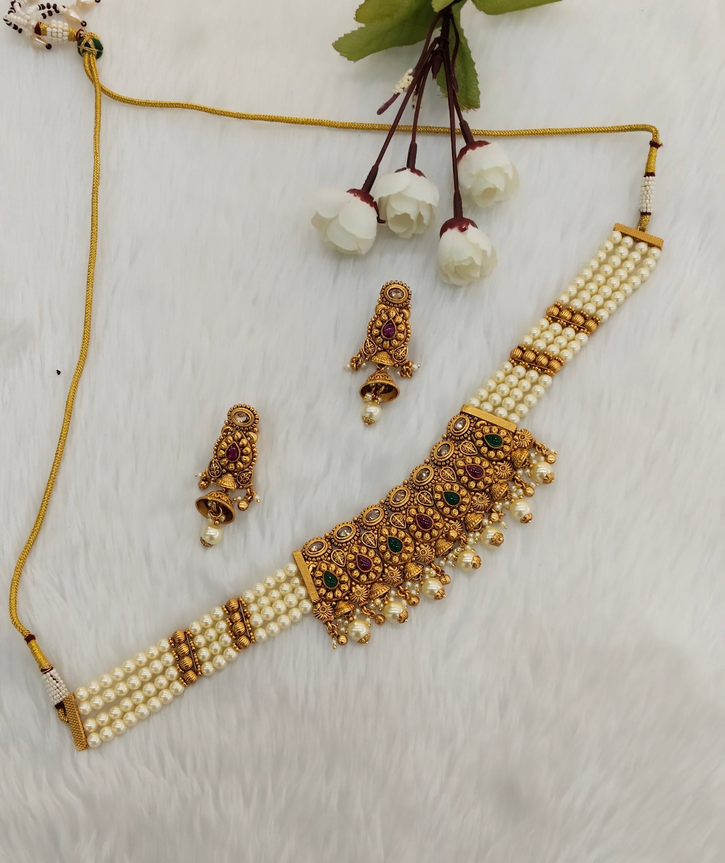 Ruby Green Gold Polki Choker Jewellery Gurleen Set