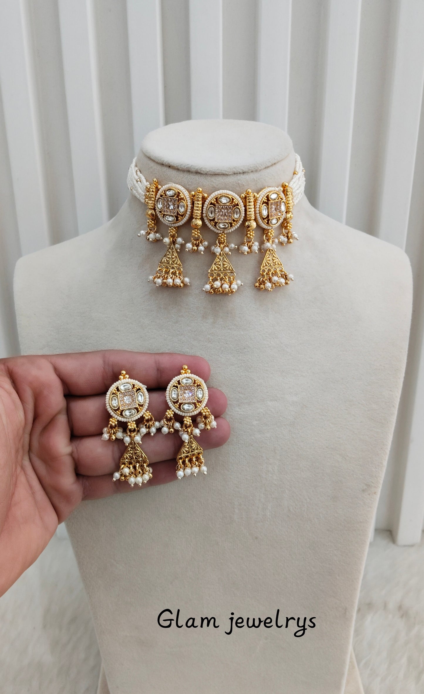 White Gold Polki Choker Jewellery Gurleen Set