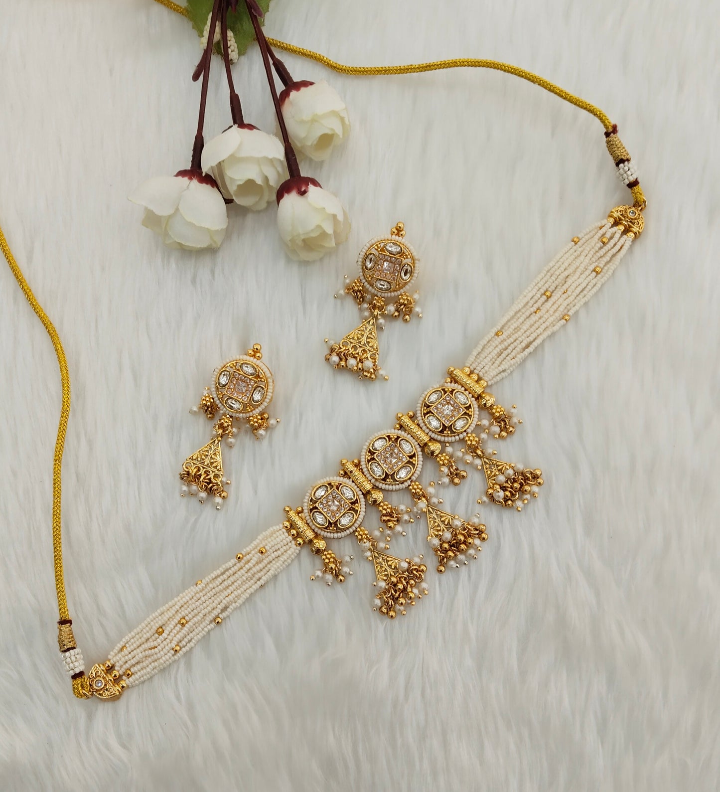 White Gold Polki Choker Jewellery Gurleen Set