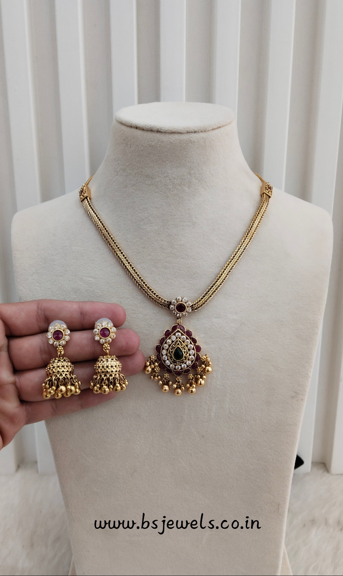 Ruby Green Gold Polki Necklace Jewellery Gurleen Set