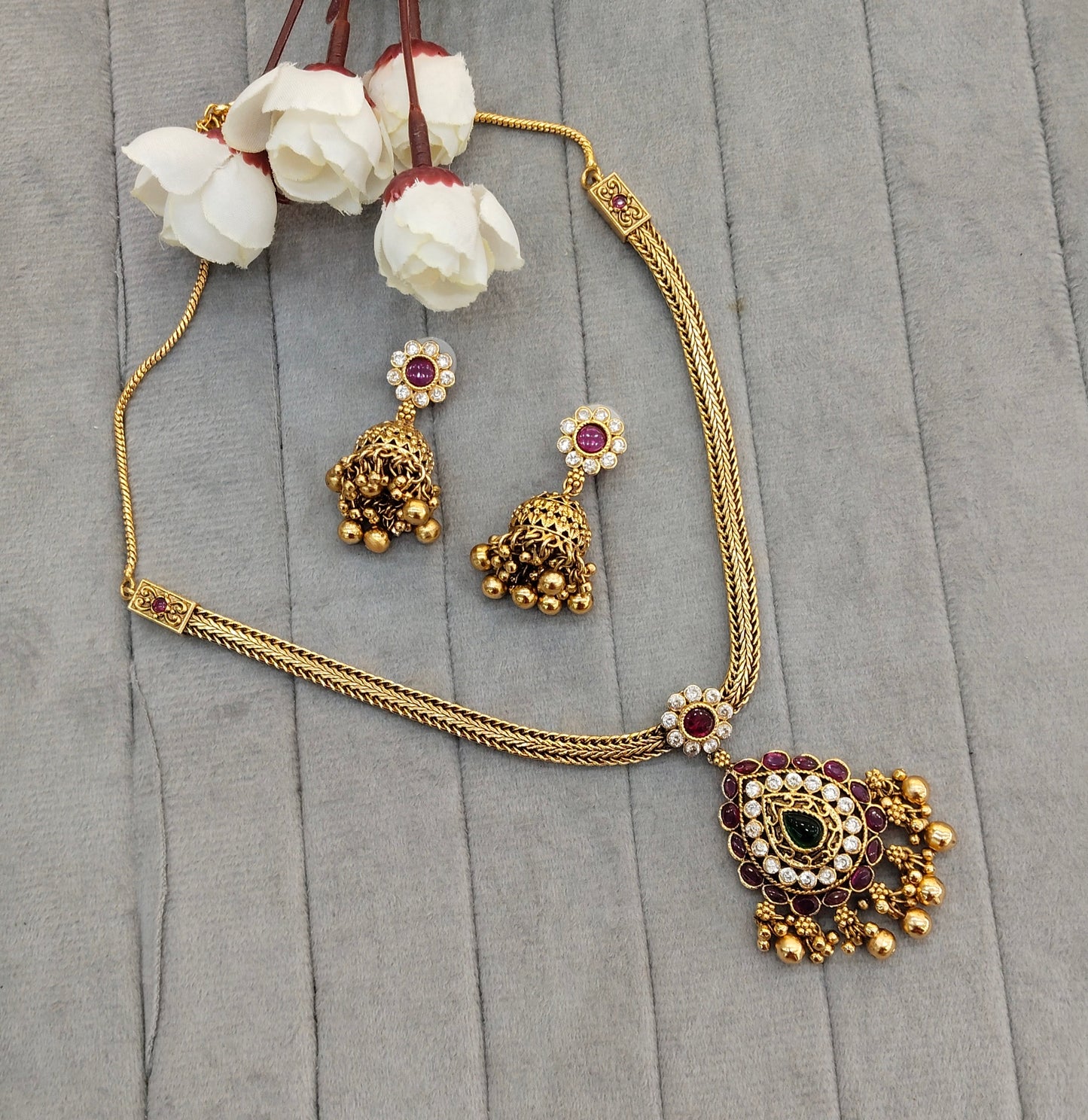 Ruby Green Gold Polki Necklace Jewellery Gurleen Set