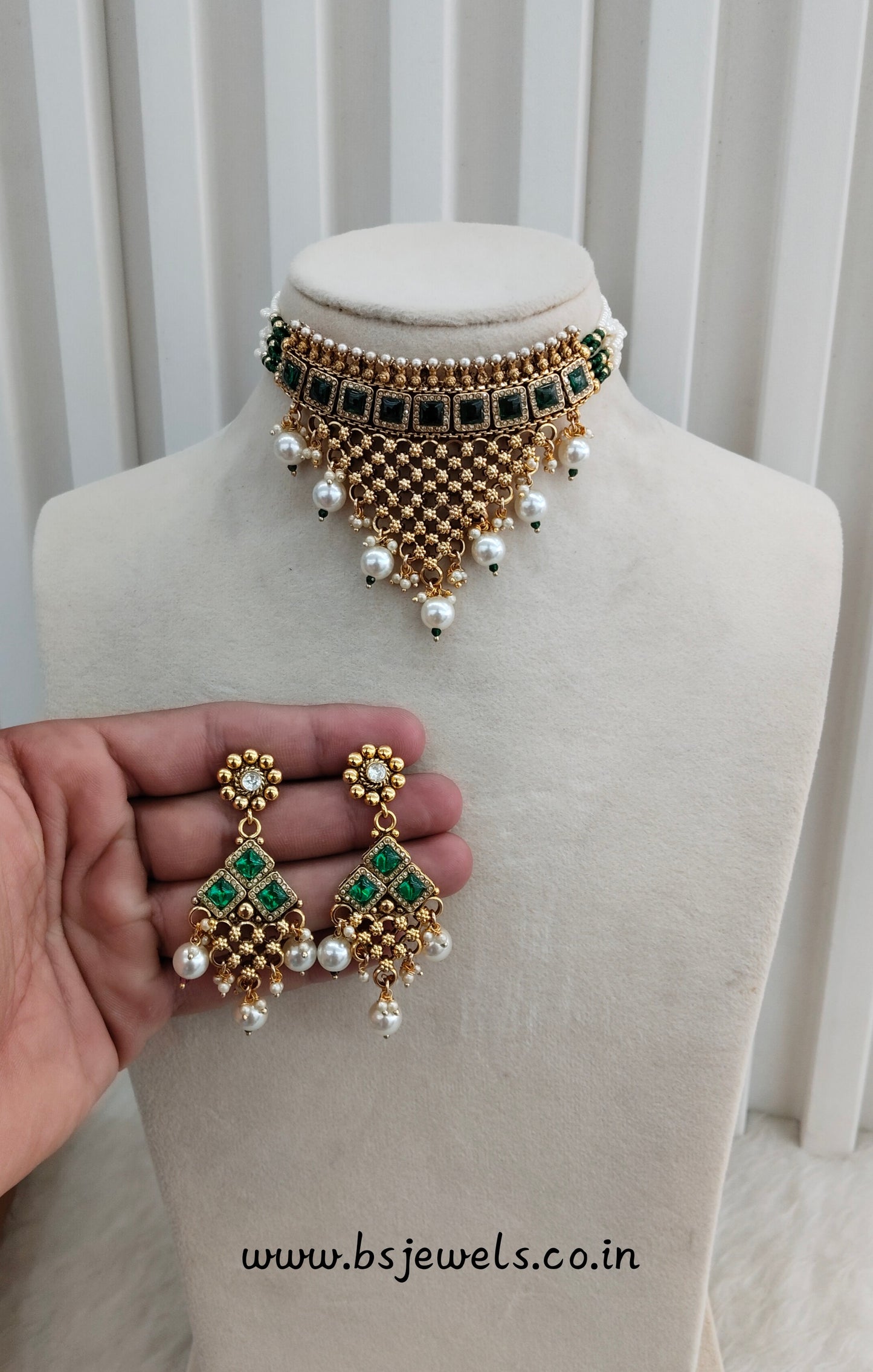 Green Gold Polki Choker Jewellery Gurleen Set