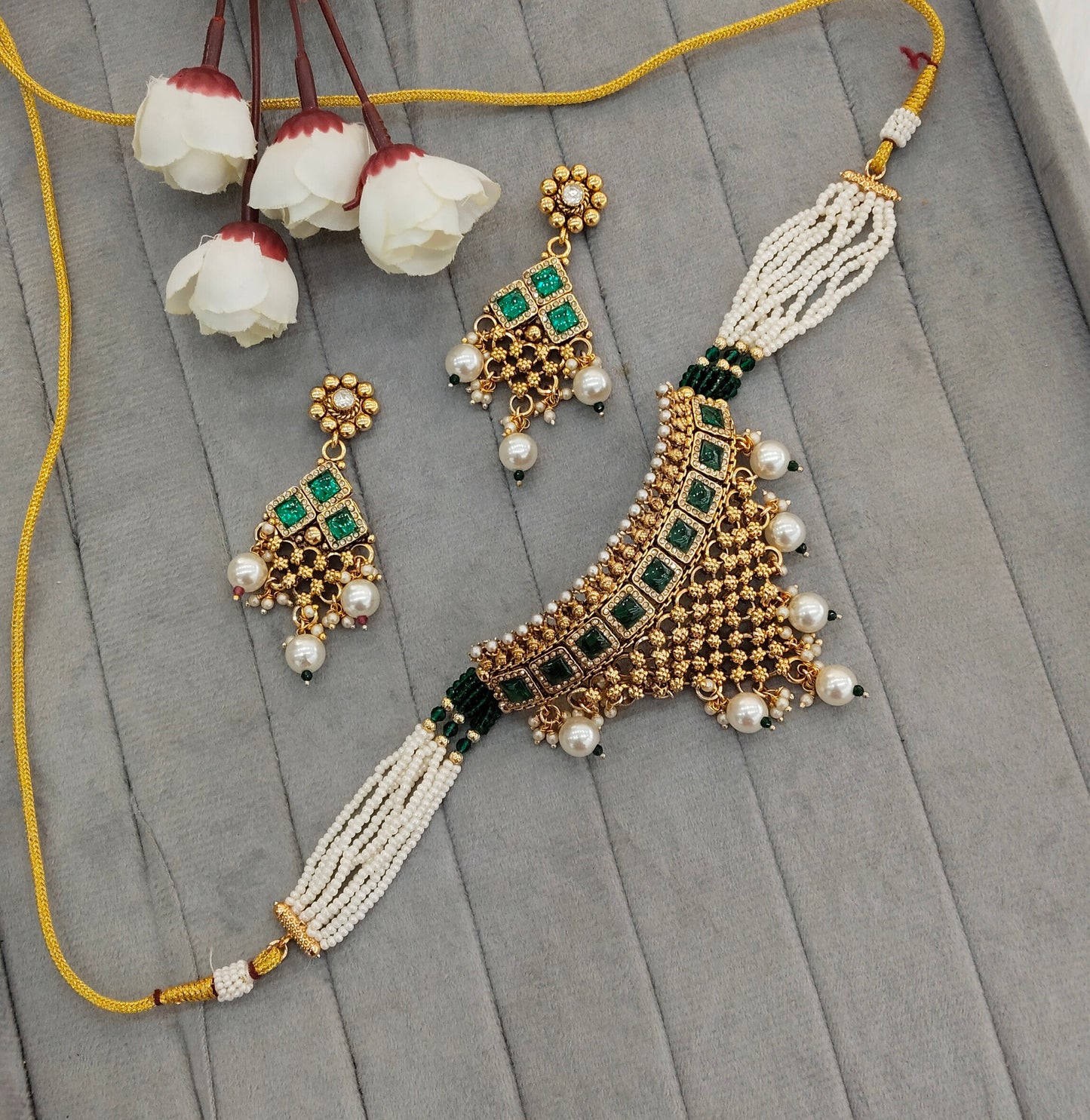 Green Gold Polki Choker Jewellery Gurleen Set