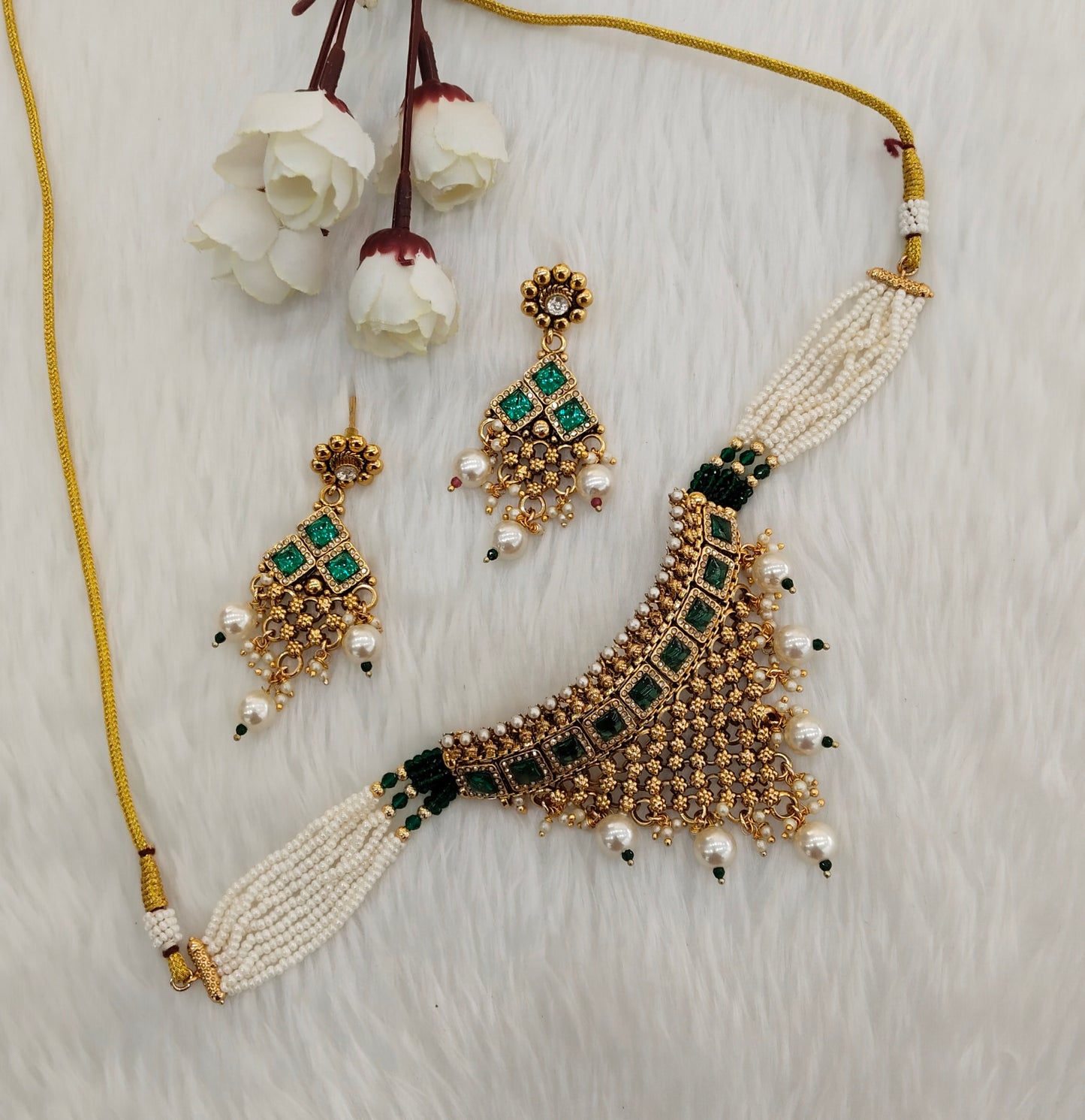 Green Gold Polki Choker Jewellery Gurleen Set