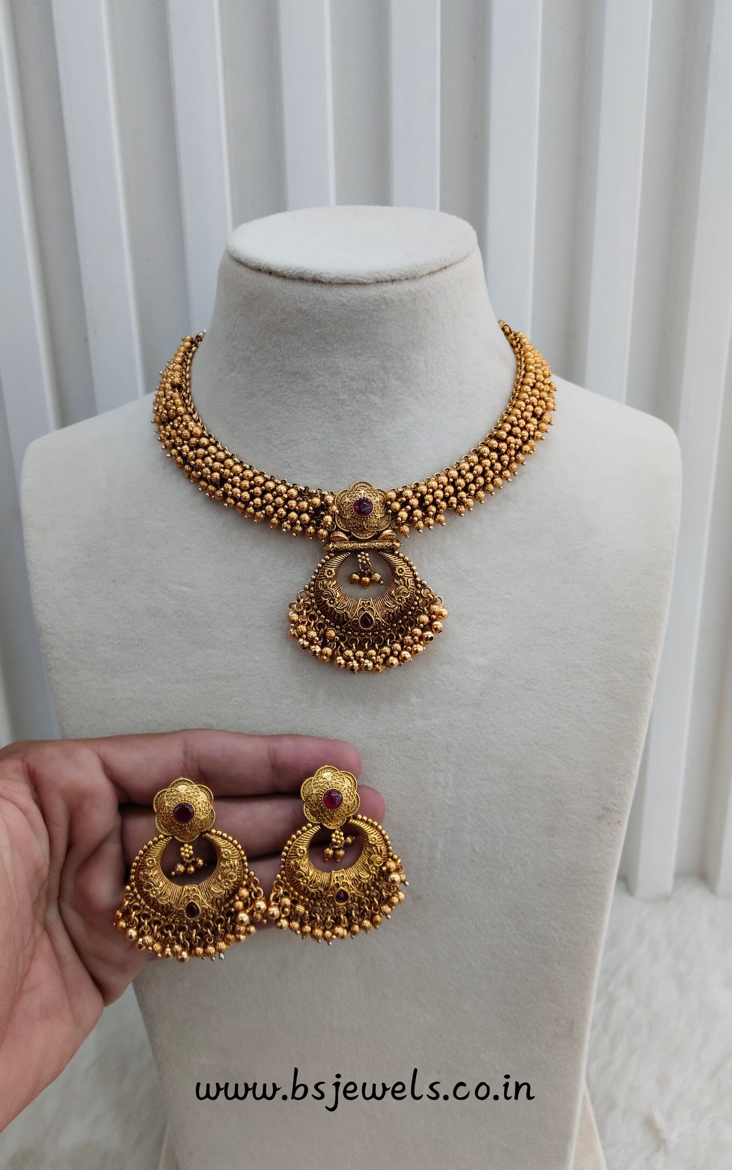 Ruby Gold Polki Necklace Jewellery Gurleen Set
