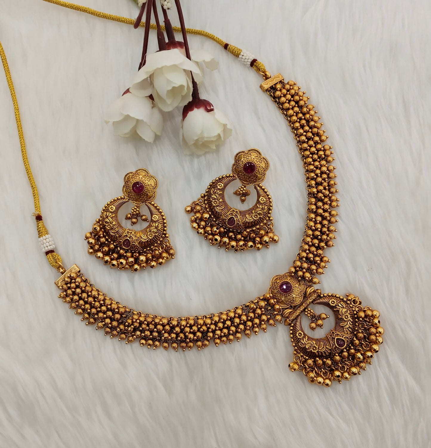 Ruby Gold Polki Necklace Jewellery Gurleen Set