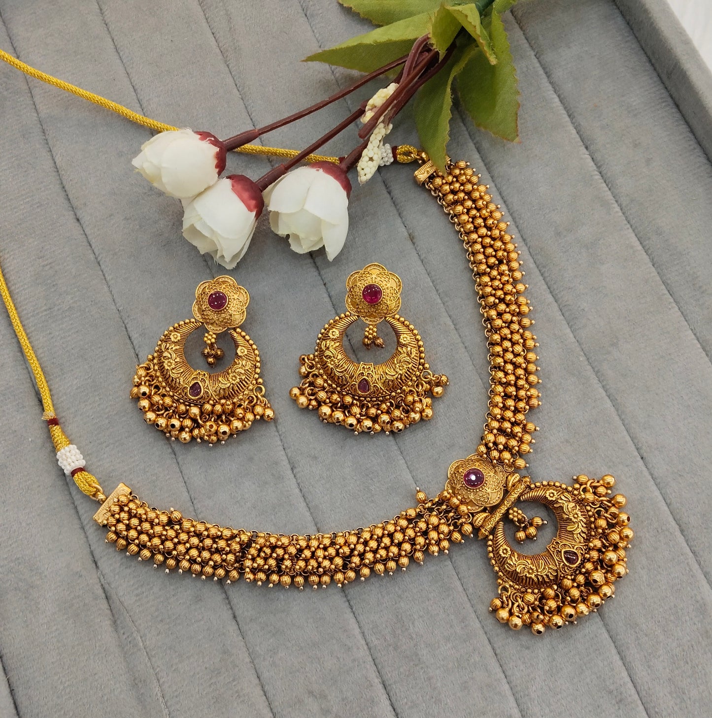 Ruby Gold Polki Necklace Jewellery Gurleen Set