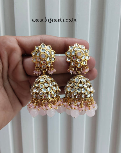 Pink Gold Kundan Bollywood Rcb Earrings