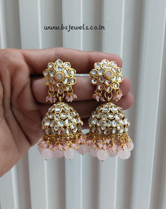 Pink Gold Kundan Bollywood Rcb Earrings