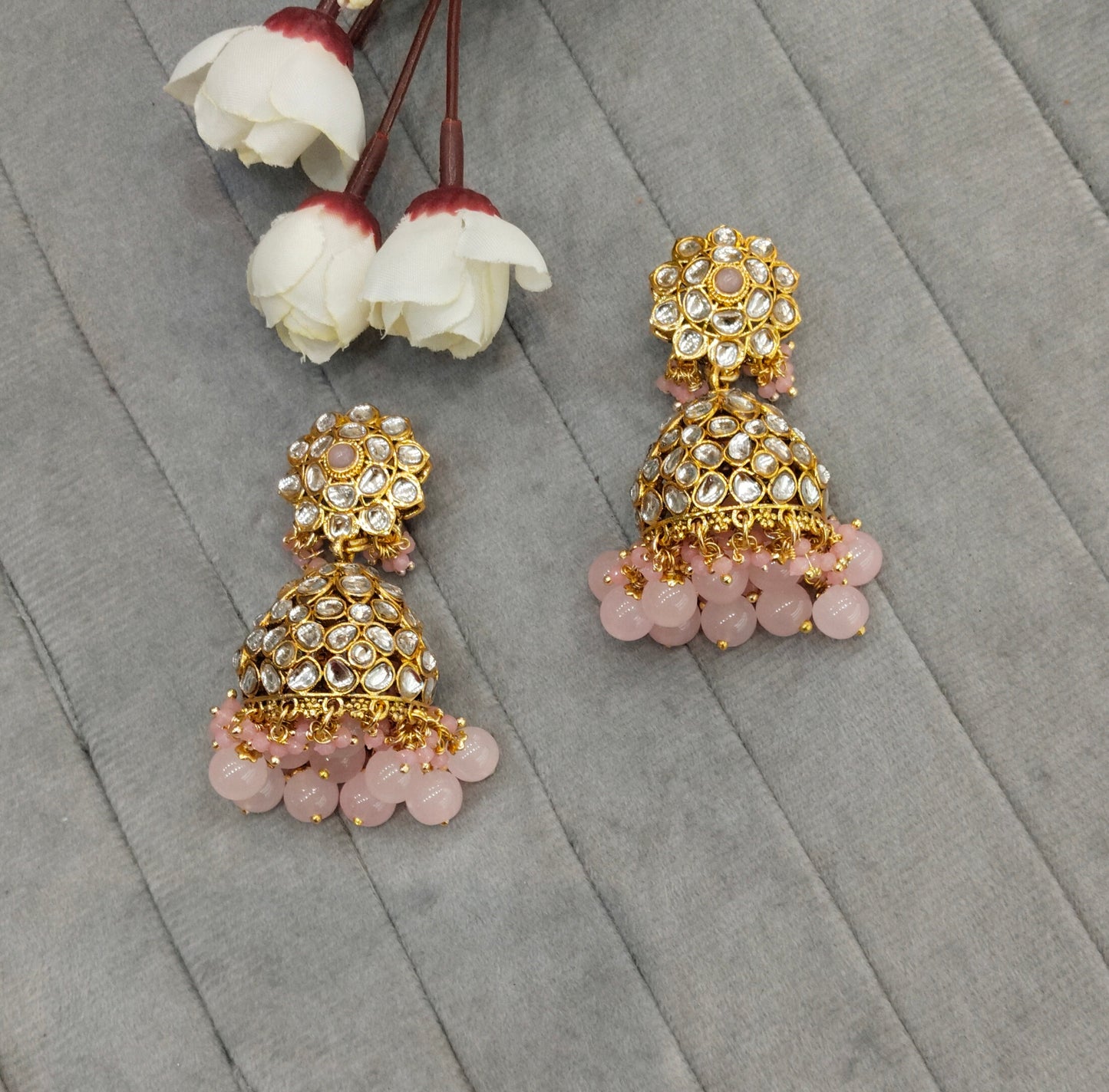 Pink Gold Kundan Bollywood Rcb Earrings