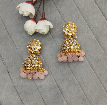 Pink Gold Kundan Bollywood Rcb Earrings